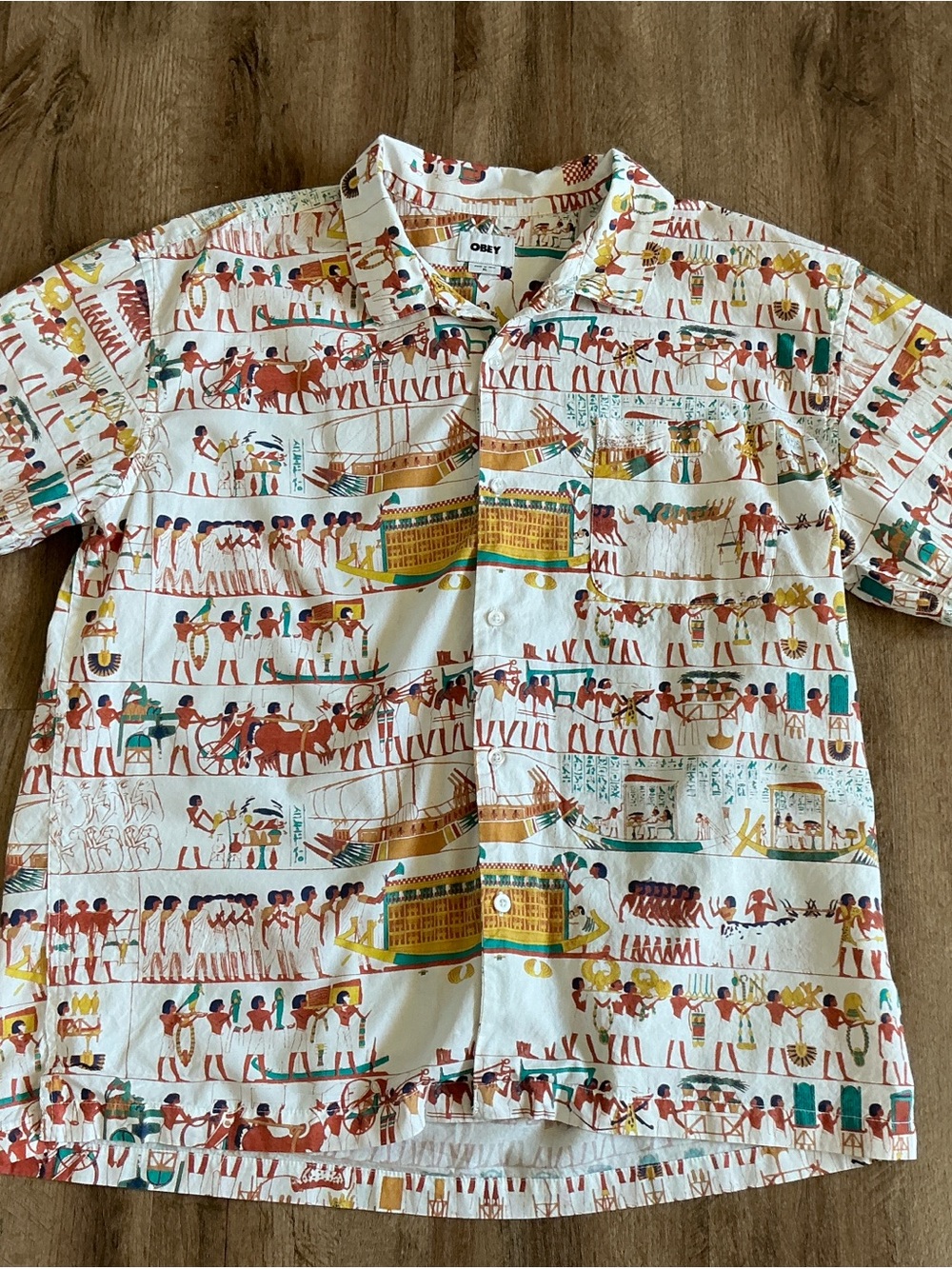 Obey Men’s Shirt Size XL Egyptian Pyramid Pattern Print 100% Cotton Short Sleeve